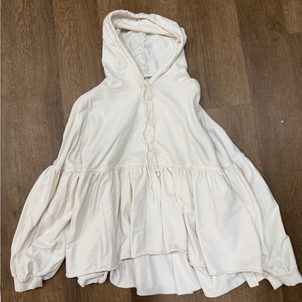 Aerie Cream Peplum Hooded Sweater